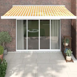 VIDAXL - Auvent rétractable jaune et blanc 3,5x2,5 m tissu et aluminium