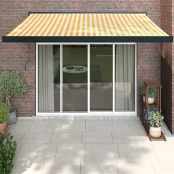 VIDAXL - Auvent rétractable jaune et blanc 3,5x2,5 m tissu et aluminium