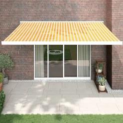 VIDAXL - Auvent rétractable jaune et blanc 4,5x3 m tissu et aluminium