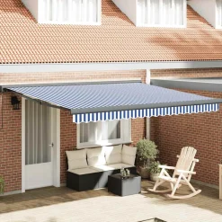 VIDAXL - Auvent rétractable bleu et blanc 4x3 m tissu et aluminium