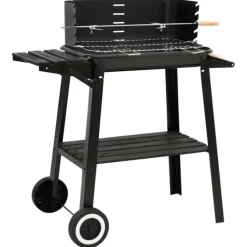 VIDAXL - Barbecue au charbon de bois avec roues noir acier
