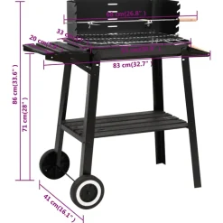 VIDAXL - Barbecue au charbon de bois avec roues noir acier