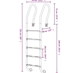 VIDAXL - Échelle de piscine 54x38x211 cm acier inoxydable 304