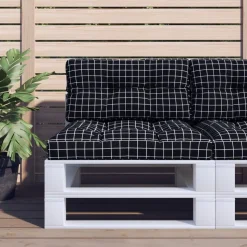 VIDAXL - Coussins de palette lot de 2 motif à carreaux noir tissu