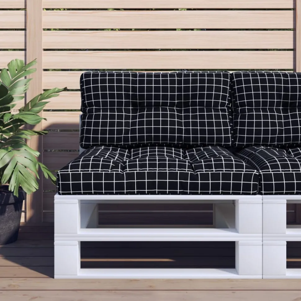 VIDAXL - Coussins de palette lot de 2 motif à carreaux noir tissu