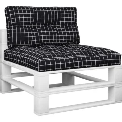 VIDAXL - Coussins de palette lot de 2 motif à carreaux noir tissu