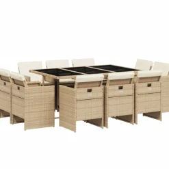 VIDAXL - Ensemble à manger de jardin et coussins 11 pcs beige poly rotin