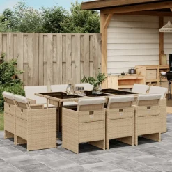 VIDAXL - Ensemble à manger de jardin et coussins 11 pcs beige poly rotin