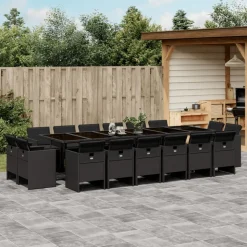 VIDAXL - Ensemble à manger de jardin 17 pcs coussins noir résine tressée