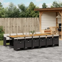 VIDAXL - Ensemble à manger de jardin 13 pcs coussins noir résine tressée