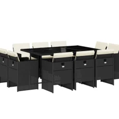 VIDAXL - Ensemble à manger de jardin 11 pcs coussins noir résine tressée
