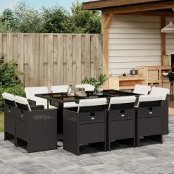 VIDAXL - Ensemble à manger de jardin 11 pcs coussins noir résine tressée