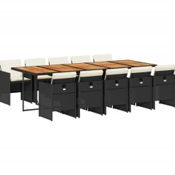 VIDAXL - Ensemble à manger de jardin 11 pcs coussins noir résine tressée