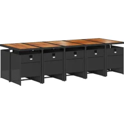 VIDAXL - Ensemble à manger de jardin 11 pcs coussins noir résine tressée