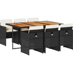 VIDAXL - Ensemble à manger de jardin coussins 7pcs noir résine tressée