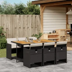 VIDAXL - Ensemble à manger de jardin coussins 7pcs noir résine tressée