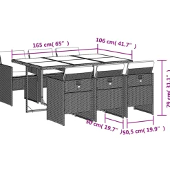 VIDAXL - Ensemble à manger de jardin coussins 7pcs noir résine tressée