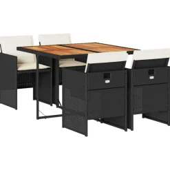 VIDAXL - Ensemble à manger de jardin coussins 5pcs noir résine tressée