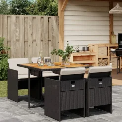 VIDAXL - Ensemble à manger de jardin coussins 5pcs noir résine tressée