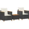 VIDAXL - Ensemble de bistro 3 pcs et coussins noir résine tressée acacia