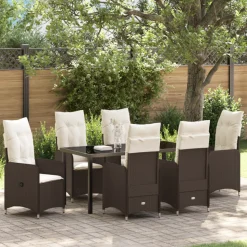 VIDAXL - Ensemble de jardin 7 pièces avec coussins marron poly rattan