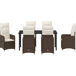 VIDAXL - Ensemble de jardin 7 pièces avec coussins marron poly rattan