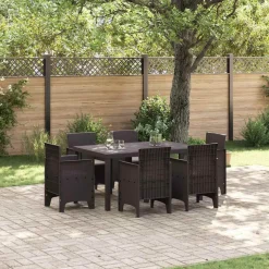 VIDAXL - Ensemble de salle à manger pour jardin 7 pcs marron rattan polt