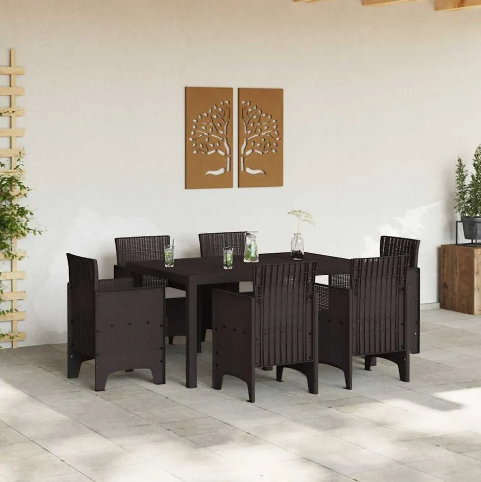 VIDAXL - Ensemble de salle à manger pour jardin 7 pcs marron rattan polt