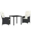 VIDAXL - Ensemble de salle à manger pour jardin 3 pcs noir poly rotin