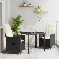 VIDAXL - Ensemble de salle à manger pour jardin 3 pcs noir poly rotin
