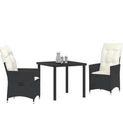 VIDAXL - Ensemble de salle à manger pour jardin 3 pcs noir poly rotin