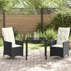 VIDAXL - Ensemble de salle à manger pour jardin 3 pcs noir poly rotin