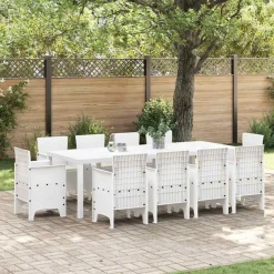 VIDAXL - Ensemble de salle à manger pour jardin 11 pcs blanc rattan polt