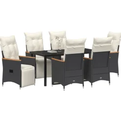 VIDAXL - Ensemble de salle à manger de jardin de 7 pièces avec coussins rattan poly noir