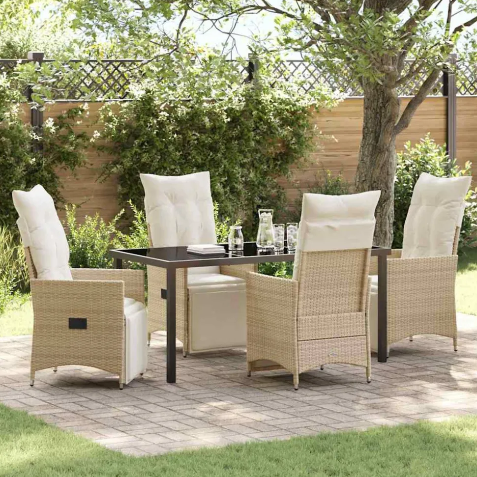 VIDAXL - Ensemble de salle à manger pour jardin 5 pcs beige poly rotin