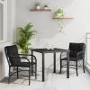 VIDAXL - Ensemble de salle à manger de jardin de 3 pièces avec coussins noir poly rattan