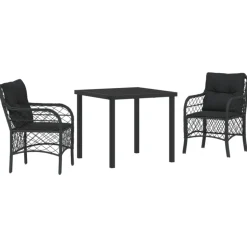 VIDAXL - Ensemble de salle à manger de jardin de 3 pièces avec coussins noir poly rattan