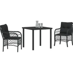 VIDAXL - Ensemble de salle à manger de jardin de 3 pièces avec coussins noir poly rattan