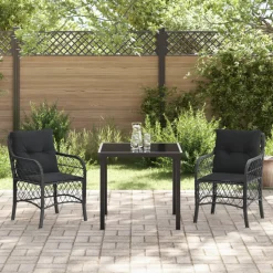 VIDAXL - Ensemble de salle à manger de jardin de 3 pièces avec coussins noir poly rattan