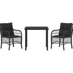 VIDAXL - Ensemble de salle à manger de jardin de 3 pièces avec coussins noir poly rattan
