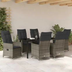 VIDAXL - Ensemble de salle à manger pour jardin 7 pcs gris poly rotin