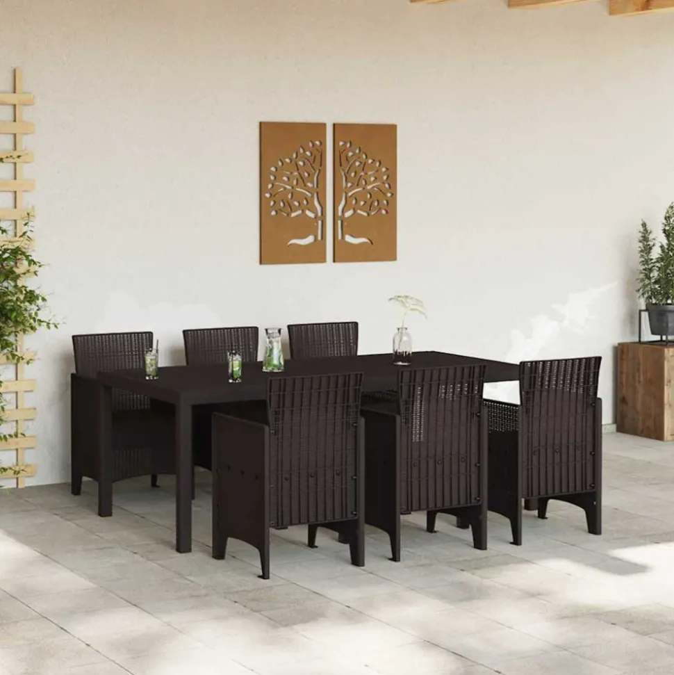 VIDAXL - Ensemble de salle à manger pour jardin 7 pcs marron rattan polt