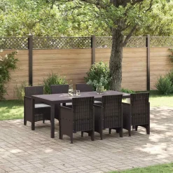 VIDAXL - Ensemble de salle à manger pour jardin 7 pcs marron rattan polt