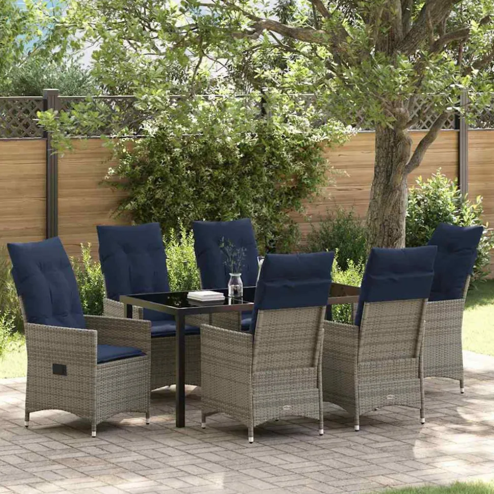 VIDAXL - Ensemble de salle à manger pour jardin 7 pcs gris polyrotin