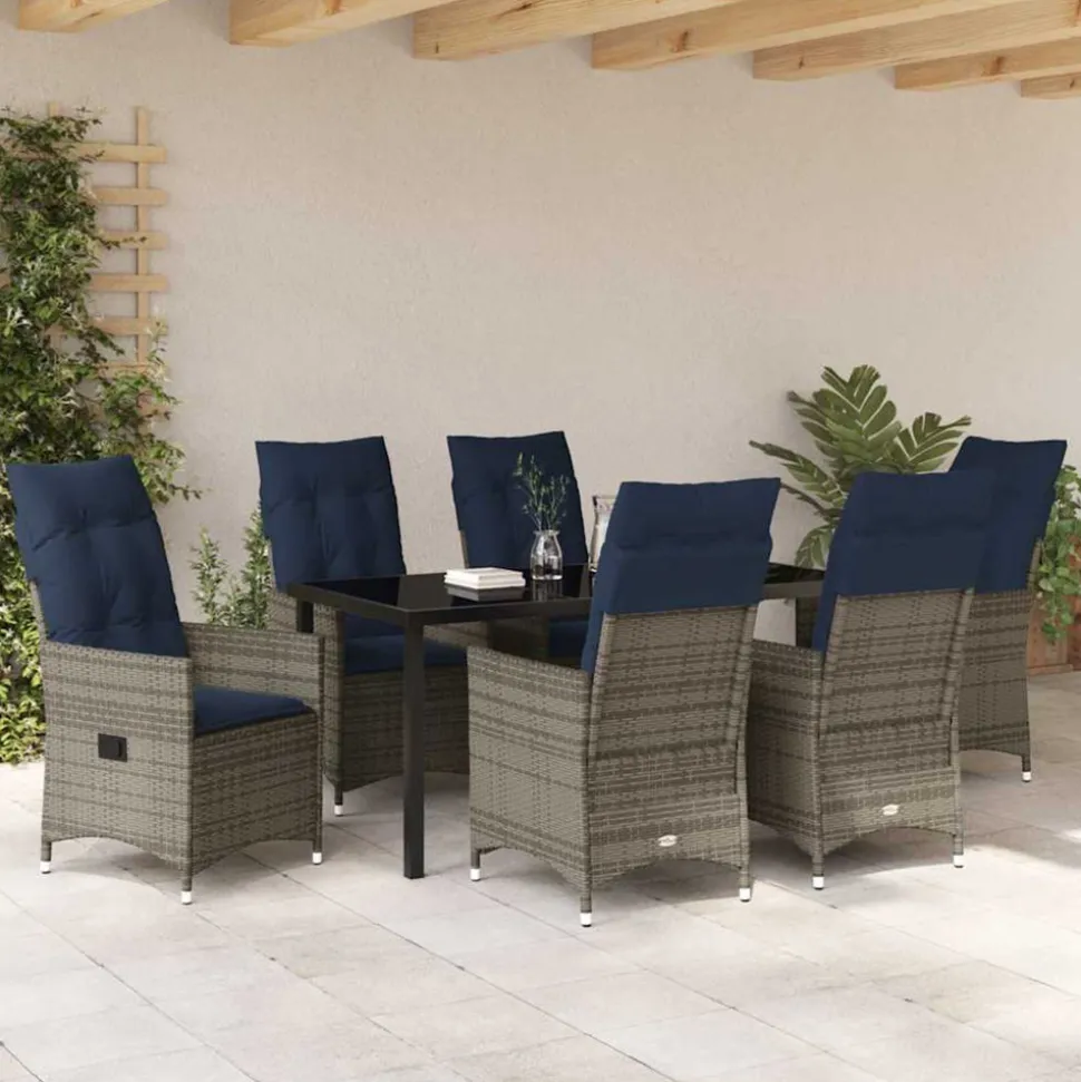 VIDAXL - Ensemble de salle à manger pour jardin 7 pcs gris polyrotin