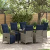 VIDAXL - Ensemble de salle à manger de jardin de 7 pièces avec coussins en rattan poly gris, table de jardin noire 160x80x73 cm en verre