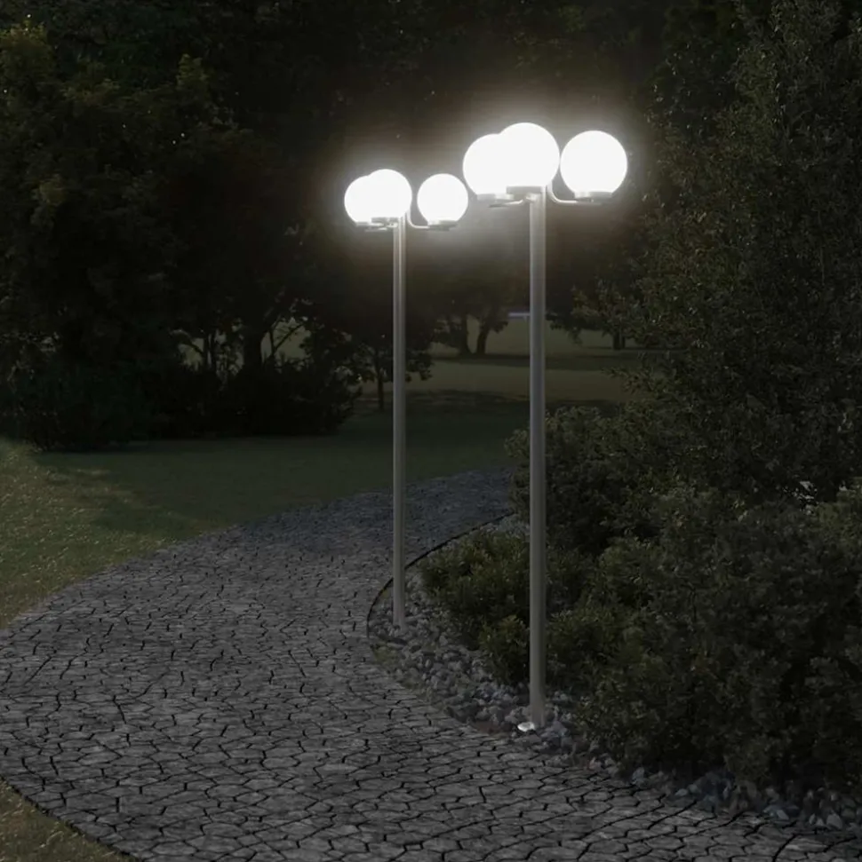 VIDAXL - Lampadaires d'extérieur 2 pcs argenté 215 cm acier inoxydable
