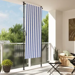 VIDAXL - Store roulant d'extérieur bleu et blanc 120x270 cm tissu acier