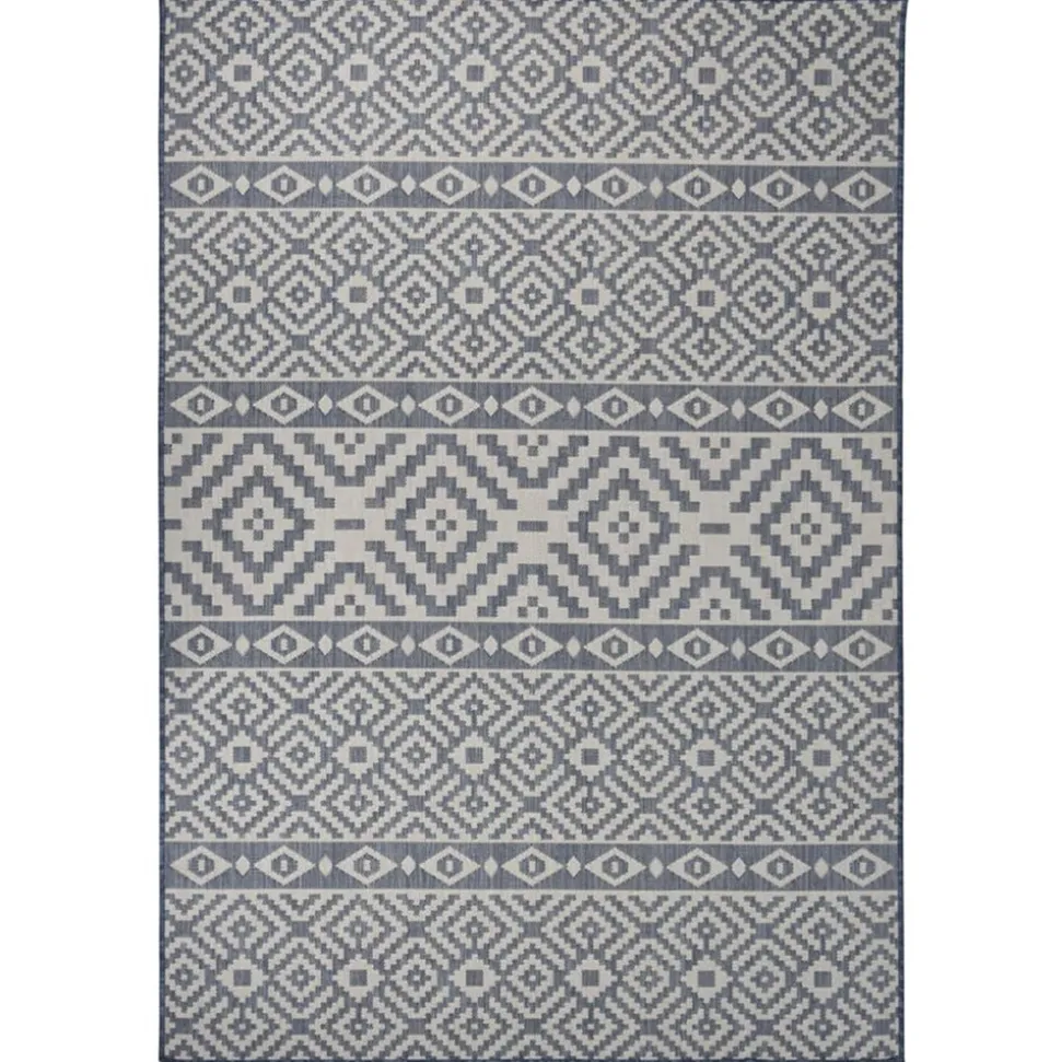 VIDAXL - Tapis à tissage plat d'extérieur 160x230 cm rayures bleues