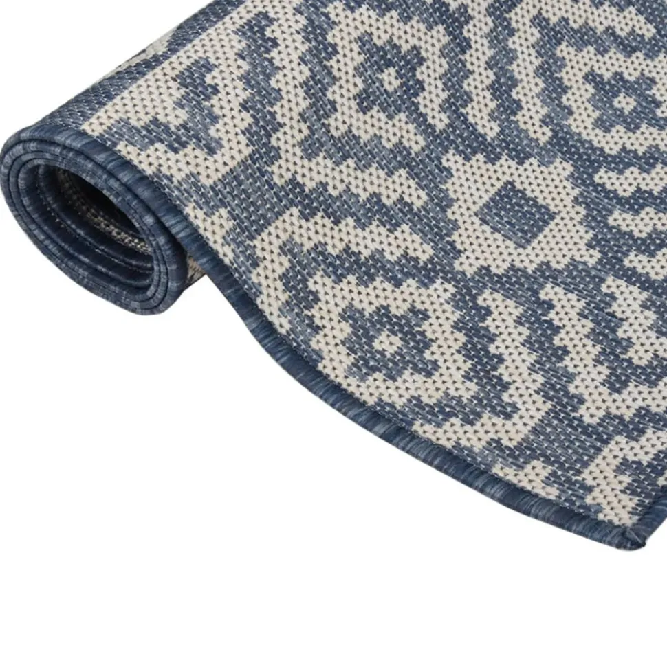VIDAXL - Tapis à tissage plat d'extérieur 160x230 cm rayures bleues